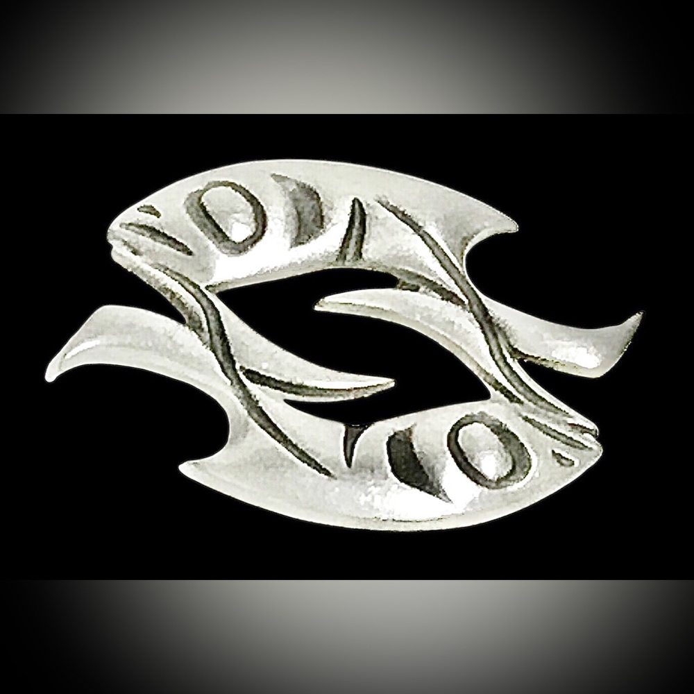 First Nations Haida Frederick Yunkws ‘Salmon Cycle’ Pewter Brooch